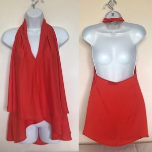 Akira flowy orange halter blouse